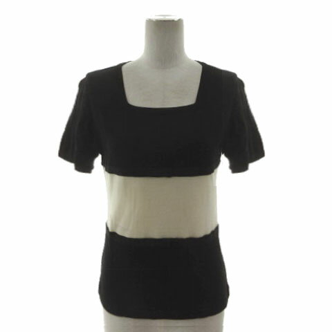 【中古】クレージュ courreges スクエアネックウールニット ECKAD-15120 セーター リボンテープ 半袖 ..