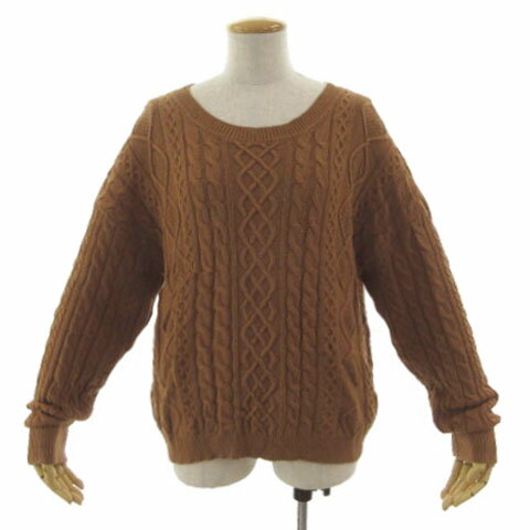 【中古】レイビームス Ray Beams ケーブル クルーネック ニット 63-15-0466-584 長袖 CAMEL 茶 レディ..
