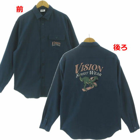 ヴィジョンストリートウェア VISON STREET WEAR 刺繍BIGシャツ 1705013-T 胸ポケ バック刺繍 ブルー系 青系 M メンズ  251209