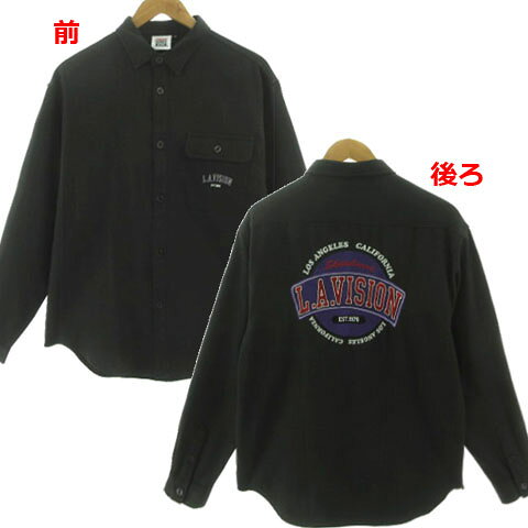 【中古】ヴィジョンストリートウェア VISON STREET WEAR 刺繍BIGシャツ 1705012-T 胸ポケ バック刺繍 ブラック 黒 M メンズ 【ベクトル 古着】 251209