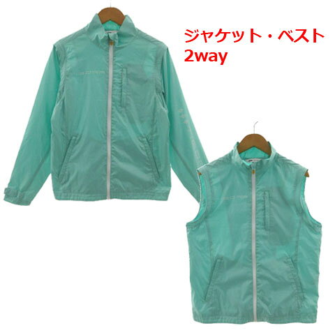 【中古】ティゴラ TIGORA 2wayウインドブレーカージャケット ベスト TR-1W2019 スタンドカラー ロゴプリント ジップアップ 裏地メッシュ ミントグリーン M レディース 【ベクトル 古着】 260714