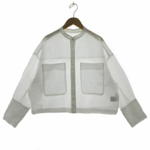 【中古】ギャレスト GALLEST シアークロップドシャツ 523-88034 バンドカラー 胸ポケ 長袖 ホワイト 白 38 レディース 【ベクトル 古着..