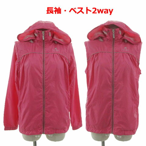 Untitled Sport - 【中古】クレージュ courreges ジャケット ベスト 2wayウインドブレーカー ATN20718W スタンドカラー フード ロゴプリント パイピング ジップアップ 裏地メッシュ ピンク 38 レディース 【ベクトル 古着】 260515