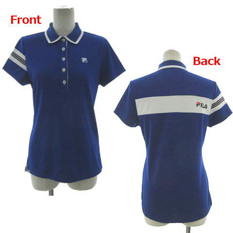 【中古】フィラゴルフ FILA GOLF 半袖ポロシャツ NH5AL602 UVカット 速乾 ロゴ刺繍 配色 ブルー系 青系 ホワイト 白 L レディース 【ベクトル 古着】 260624