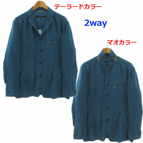 【中古】インターメッツォ INTERMEZZO リネンジャケット 6115065-37 テーラードカラー マオカラー 2way リネン100％ ブルー系 青系 L メンズ 【ベクトル 古着】 260613