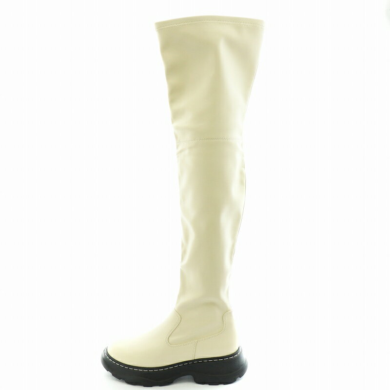 【中古】未使用品 ニーハイブーツ ロングブーツ フェイクレザー 35 22.5cm アイボリー /AN24 ■GY36 レ..