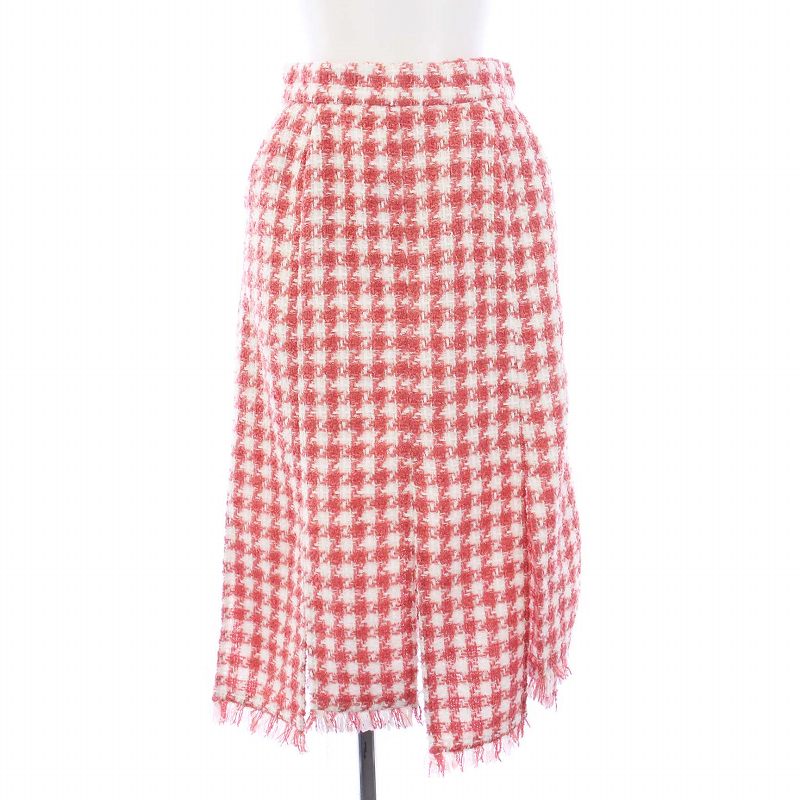 【中古】未使用品 コエル COEL タグ付き 千鳥柄ツィードフリンジスカート ロング アシンメトリー 36 S ピンク 182406061 /KH ■GY36 レディース 【ベクトル 古着】 240703