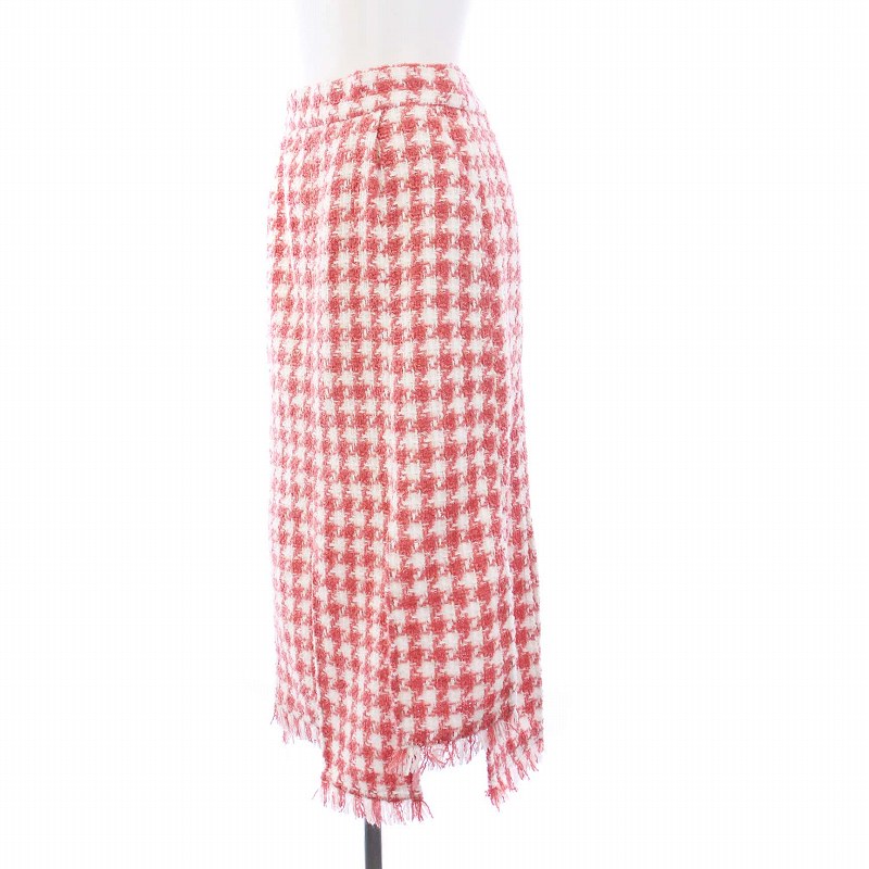 【中古】未使用品 コエル COEL タグ付き 千鳥柄ツィードフリンジスカート ロング アシンメトリー 36 S ピンク 182406061 /KH ■GY36 レディース 【ベクトル 古着】 240703
