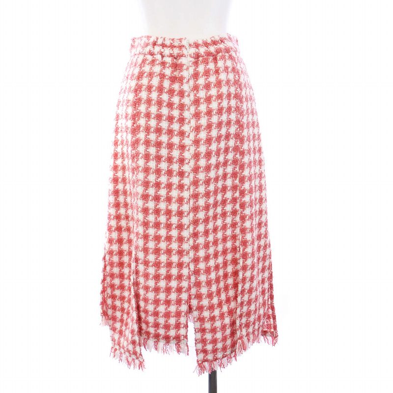 【中古】未使用品 コエル COEL タグ付き 千鳥柄ツィードフリンジスカート ロング アシンメトリー 36 S ピンク 182406061 /KH ■GY36 レディース 【ベクトル 古着】 240703