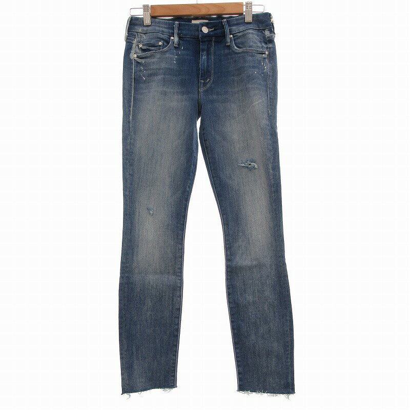 【中古】未使用品 マザー mother 2016年製 スキニー デニムパンツ ジーパン ジーンズ ジッパーフライ ペイント加工 ダメージ加工 カットオフ 26 M 青 ブルー /TN2 0830 GY21 ●TZ レディース 【ベクトル 古着】 240830