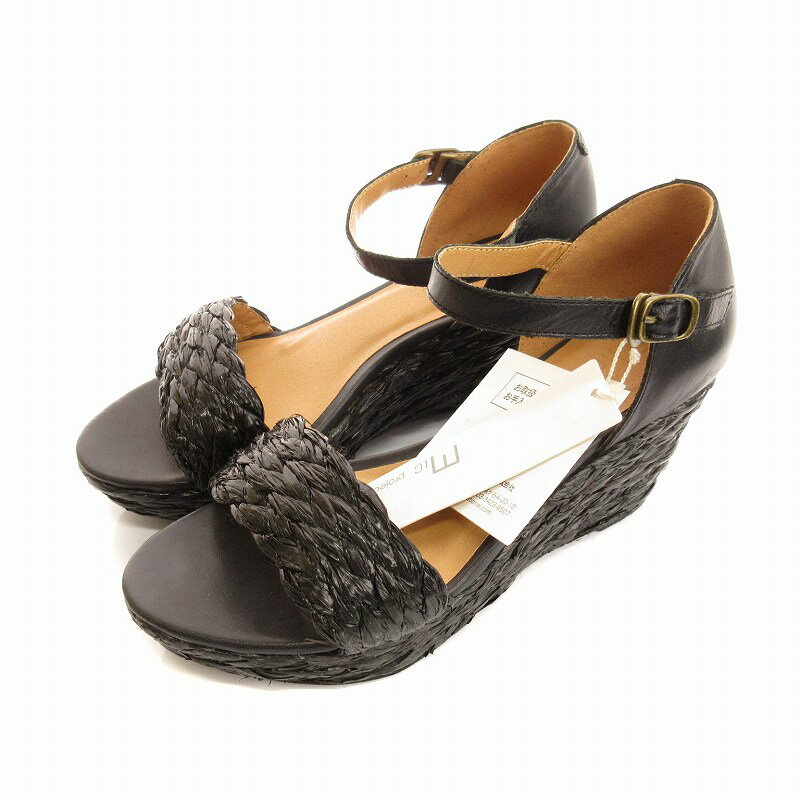 【中古】未使用品 センソユニコ Senso unico MIC project タグ付き ストラップサンダル ウエッジソール 70 24cm 02 黒 ブラック 04131209 /KO64 ■SUT ●TZ レディース 【ベクトル 古着】 241011