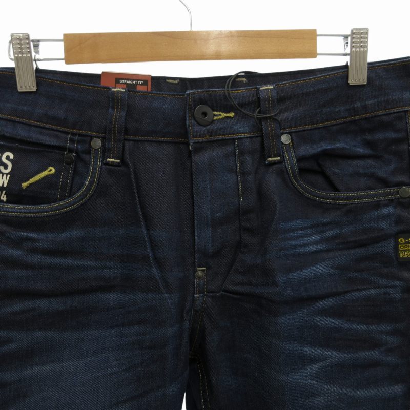 【中古】未使用品 ジースターロウ G-Star RAW タグ付き ATTACC LOW STRAIGHT LEXICON DENIM DK AGED デニムパンツ ジーンズ ストレート ボタンフライ W31 W34 M 濃紺 ネイビー 50625 /FF48 0928 ●TZ メンズ 【ベクトル 古着】 240928