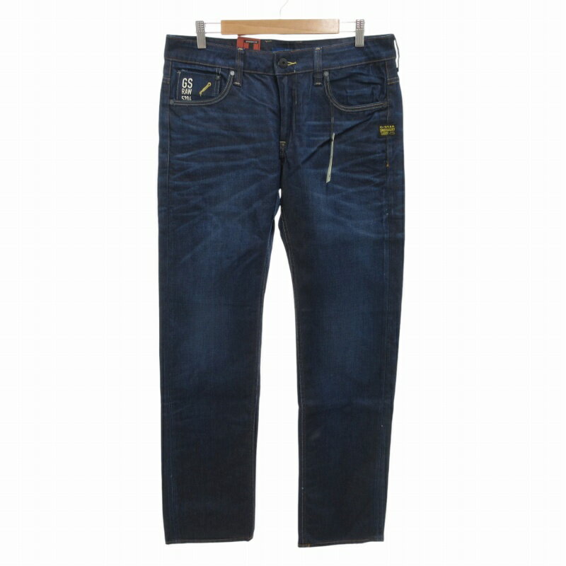 【中古】未使用品 ジースターロウ G-Star RAW タグ付き ATTACC LOW STRAIGHT LEXICON DENIM DK AGED デニムパンツ ジーンズ ストレート ボタンフライ W33 W34 L 濃紺 ネイビー 50625 /FF28 0927 ●TZ メンズ 【ベクトル 古着】 240927