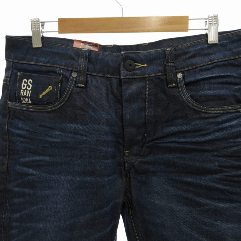 【中古】未使用品 ジースターロウ G-Star RAW タグ付き ATTACC LOW STRAIGHT LEXICON DENIM DK AGED デニムパンツ ジーンズ ストレート ボタンフライ W33 W34 L 濃紺 ネイビー 50625 /FF4 0927 ●TZ メンズ 【ベクトル 古着】 240927