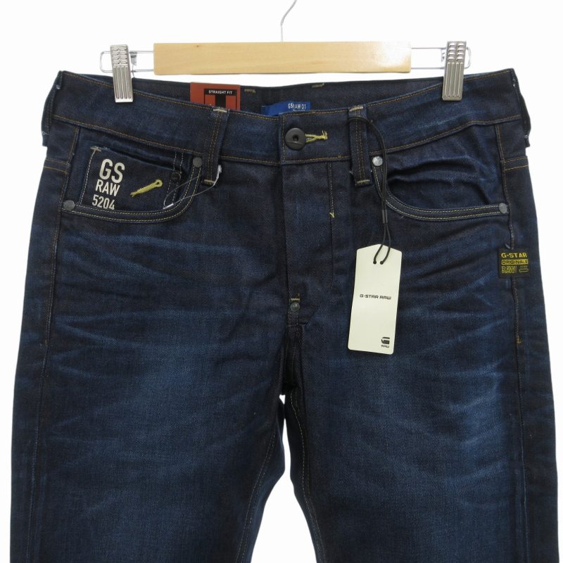 【中古】未使用品 ジースターロウ G-Star RAW タグ付き ATTACC LOW STRAIGHT LEXICON DENIM DK AGED デニムパンツ ジーンズ ストレート ボタンフライ W30 W34 M 濃紺 ネイビー 50625 /FT9 0927 ●TZ メンズ 【ベクトル 古着】 240927