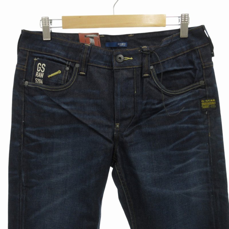 【中古】未使用品 ジースターロウ G-Star RAW タグ付き ATTACC LOW STRAIGHT LEXICON DENIM DK AGED デニムパンツ ジーンズ ストレート ボタンフライ W30 W34 M 濃紺 ネイビー 50625 /FT15 0927 ●TZ メンズ 【ベクトル 古着】 240927