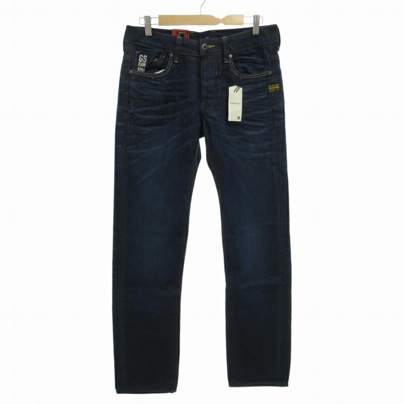 【中古】未使用品 ジースターロウ G-Star RAW タグ付き ATTACC LOW STRAIGHT LEXICON DENIM DK AGED デニムパンツ ジーンズ ストレート ボタンフライ W30 W34 M 濃紺 ネイビー 50625 /FT22 0927 ●TZ メンズ 【ベクトル 古着】 240927