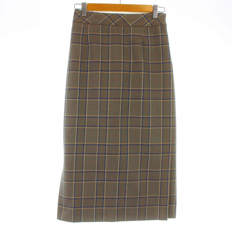 【中古】エストネーション ESTNATION タイトスカート ミモレ ロング チェック タック 36 S ベージュ /KU ■BM レディース 【ベクトル 古着】 240513