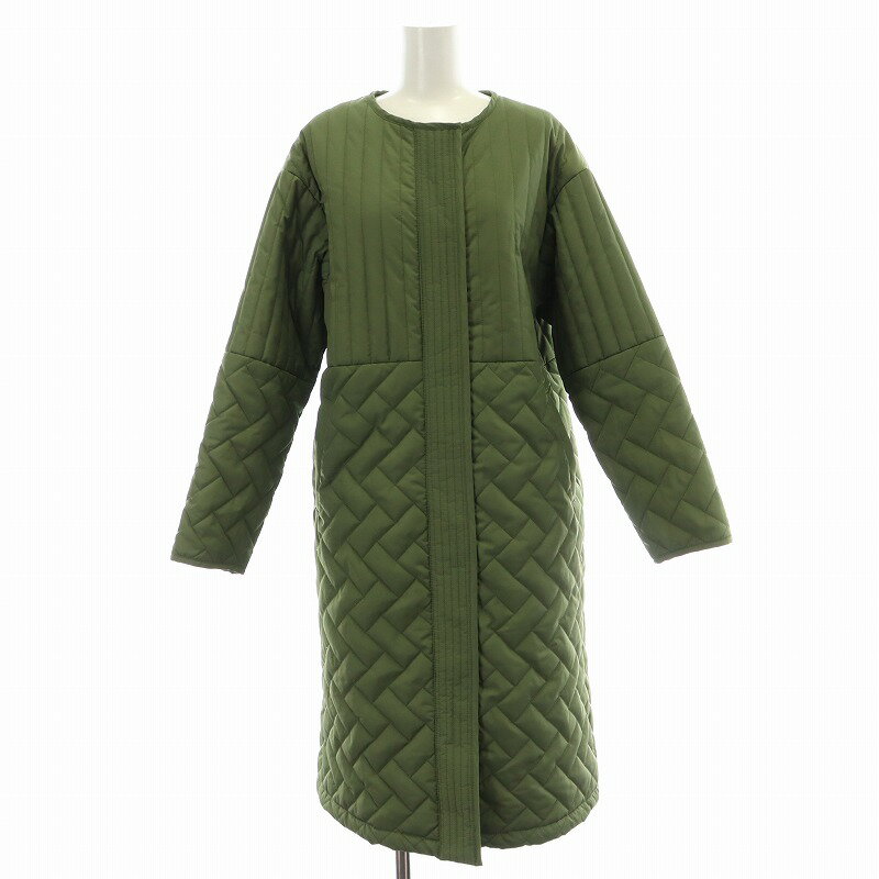 【中古】ザンパ ZAMPA style zampa for the holidays キルティングコート ノーカラー 中綿 アウター ロング丈 M カーキ /BB ■BM レディース 【ベクトル 古着】 241128