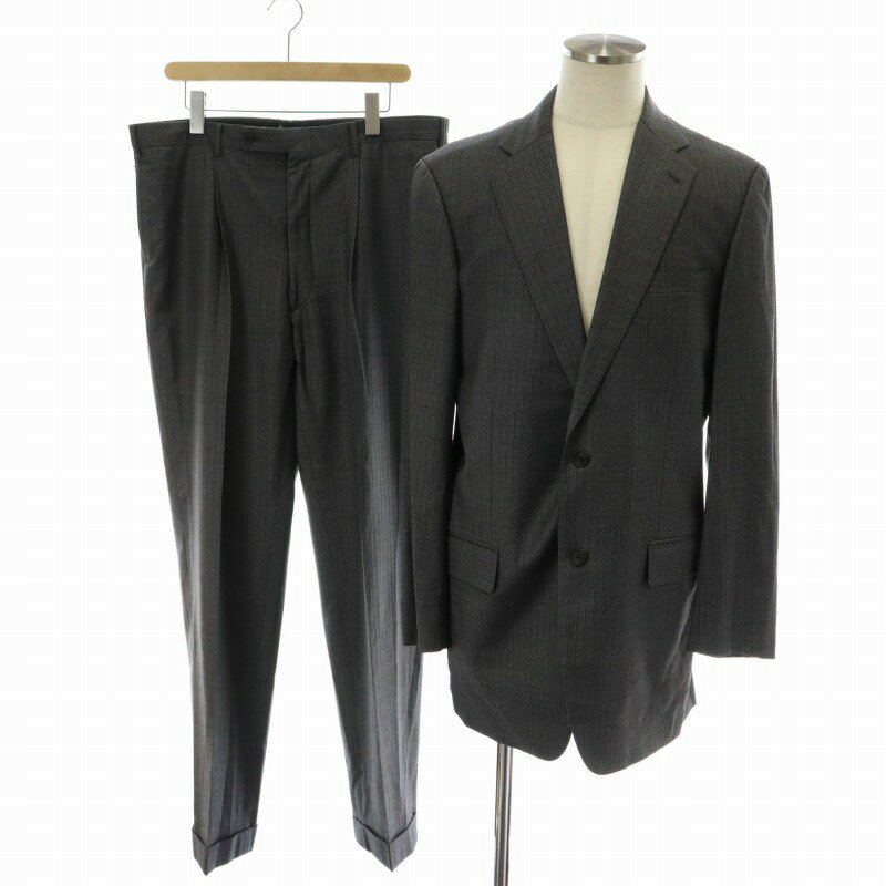 【中古】ロロピアーナ FILO Loro Piana スーツ セットアップ 上下 2点セット テーラードジャケット パンツ スラックス ストライプ タック センタープレス ウール 大きいサイズ グレー /XK ■BM メンズ 【ベクトル 古着】 241214