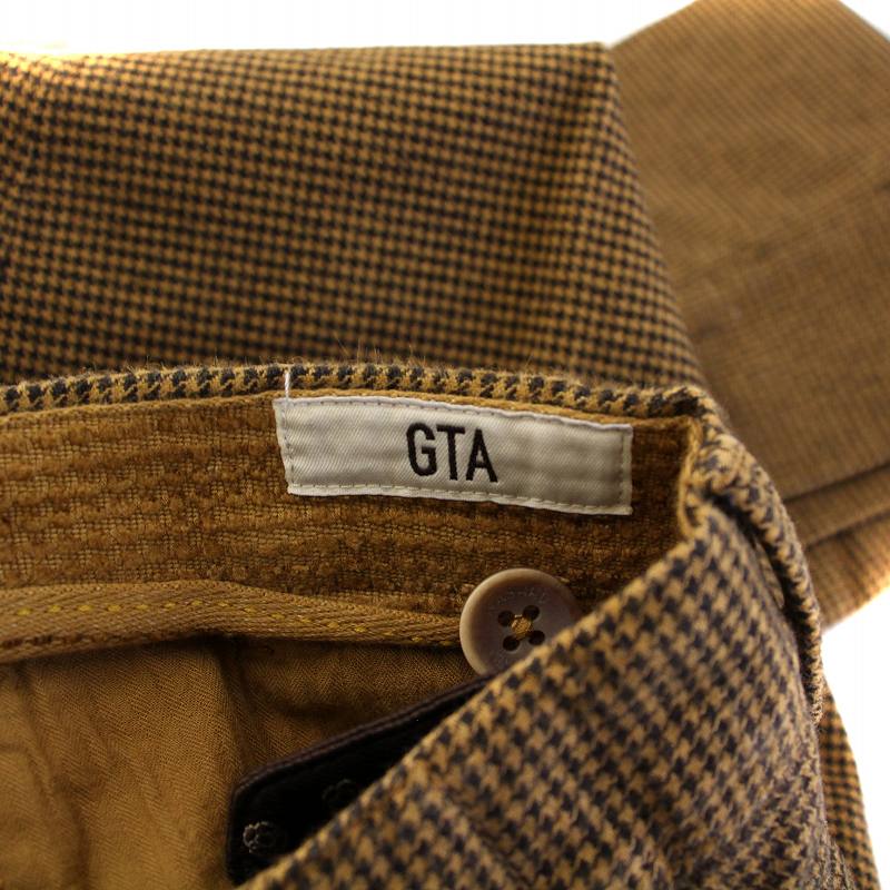 【中古】ジーティーアー GTA テーパードパンツ スラックス タック ジップフライ 千鳥格子 総柄 46 茶 ブラウン /BB ■BM メンズ 【ベクトル 古着】 250421