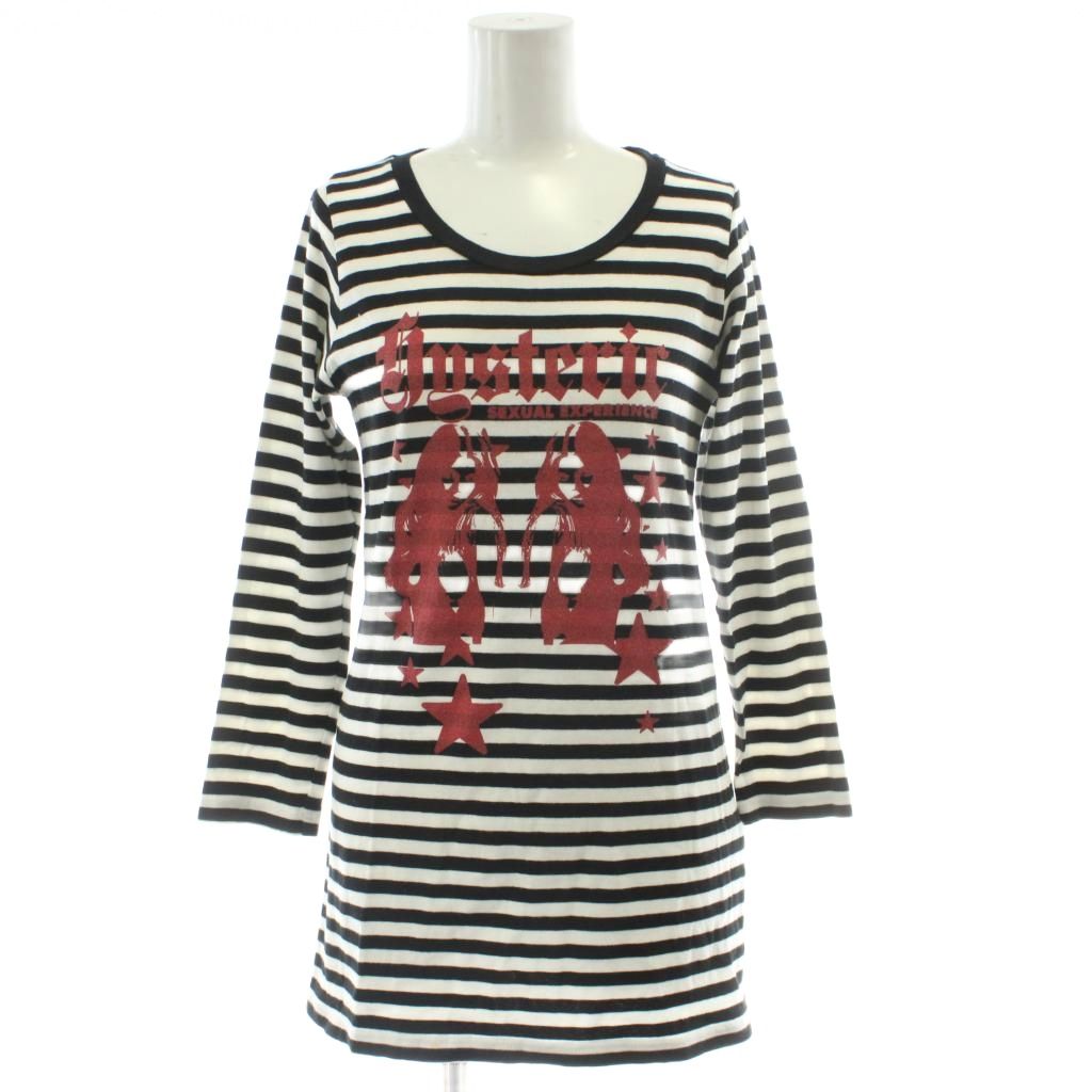 ●中古 ヒステリックグラマー スカルボーダープリント ロング丈カットソー 赤黒 中古・古着通販】Hysteric Glamour (ヒステリックグラマー) スカル