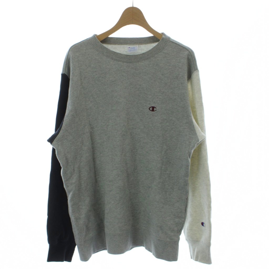 Sweat - 【中古】チャンピオン CHAMPION トレーナー スウェット L グレー 長袖 クルーネック 切り替えデザイン /GG ■NI メンズ 【ベクトル 古着】 260326