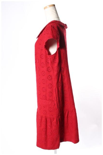 【中古】 トッカ TOCCA ワンピース ひざ丈 ギャザー 半袖 フラワーカットワーク 6 赤 レッド /ms0422 レディース 【ベクトル 古着】 190422