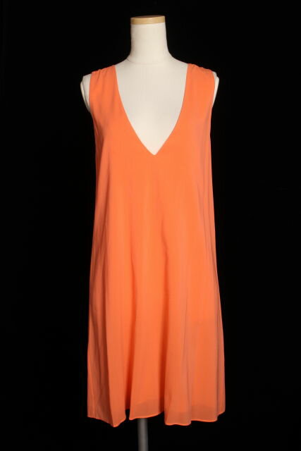 【中古】 アリスアンドオリビア Alice+Olivia ワンピース ミニ Vネック バックシャン ノースリーブ シルク ストレッチ オレンジ /an0419 レディース 【ベクトル 古着】 190430