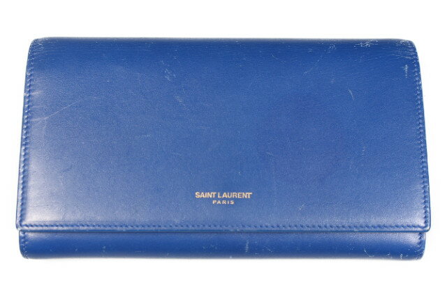 【中古】 サンローラン パリ SAINT LAURENT PARIS 長財布 二つ折り フラップ レザー ロゴ 青 ブルー 372267 /mm0504 レディース 【ベクトル 古着】 190508