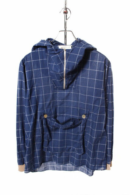 【中古】 ディガウェル DIGAWEL ジャケット チェック プルオーバー フード ポケット コットン 1 ネイビー /TK メンズ 【ベクトル 古着】 190527