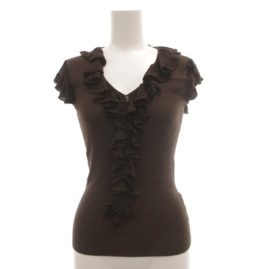 【中古】エポカ EPOCA ニットトップス シルク混 40 茶 ブラウン 半袖 Vネック フリル装飾 /TZ ■GY66 レディース 【ベクトル 古着】 260127