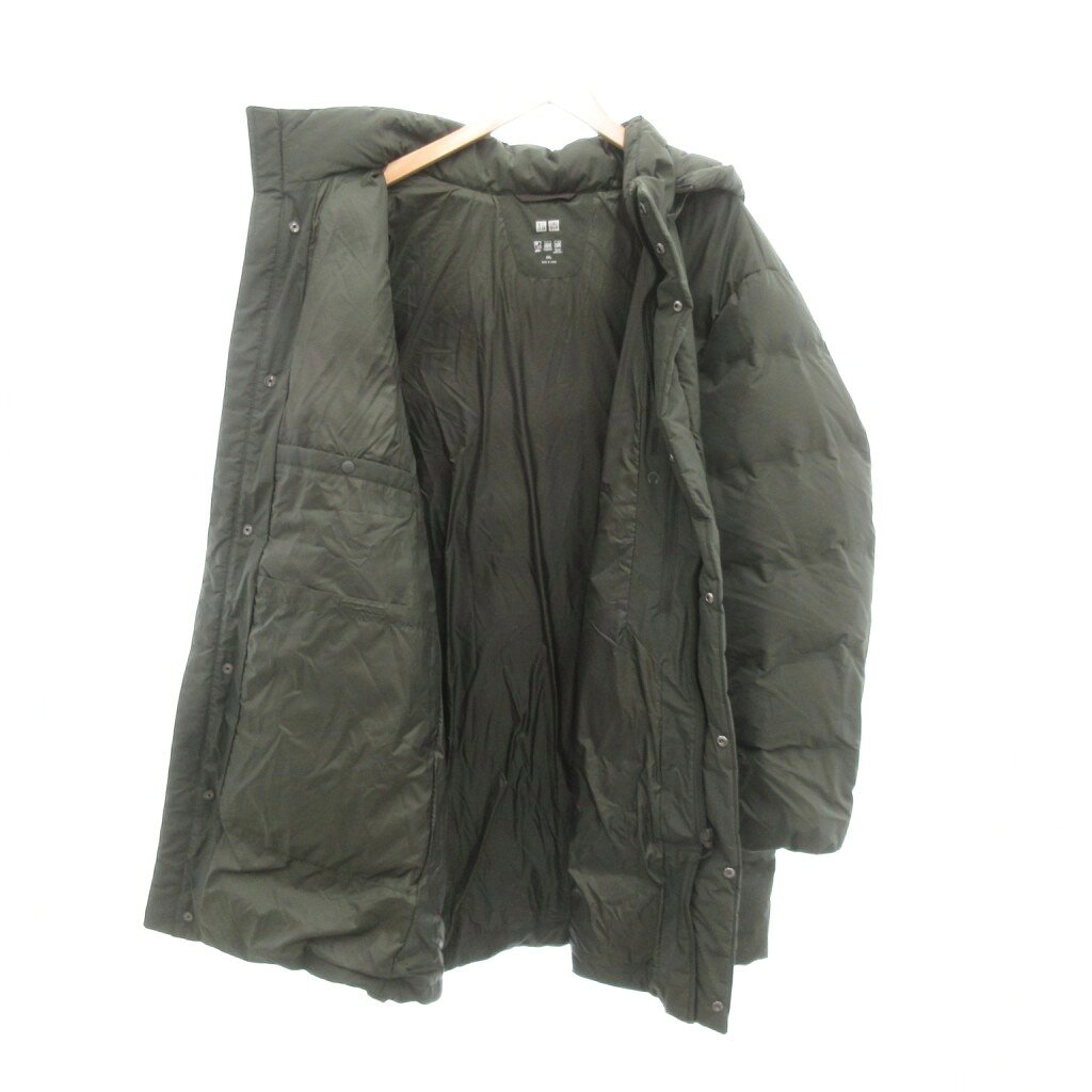 【中古】ユニクロ UNIQLO 美品 フードデットコート ダウンジャケット ロングコート 無地 M ダークグリーン /MG ■ECF003 レディース 【ベクトル 古着】 260310 3