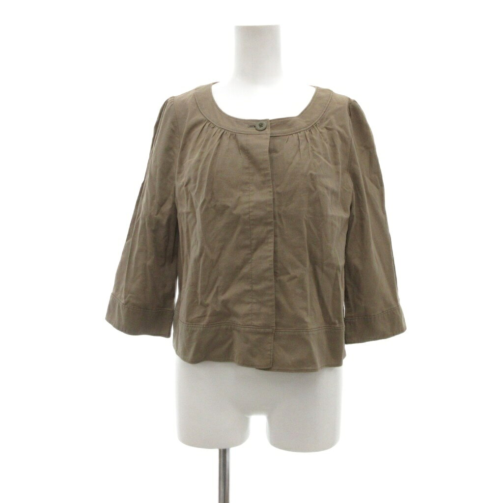 【中古】ナチュラルビューティーベーシック NATURAL BEAUTY BASIC ノーカラージャケット M 七分袖 コットン ギャザー カーキ /NU ■ECG003 レディース 【ベクトル 古着】 260317