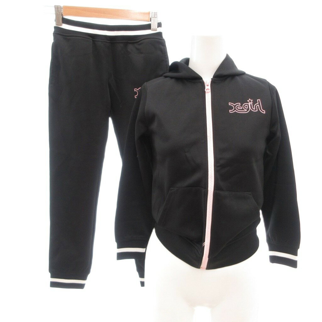 [중고]엑스걸 x-girl 미품 저지 상하 세트 7 T(130 cm) 블랙 블랙 핑크 푸드 첨부 긴 소매 긴 바지/IL ■ECG003 키즈 [벡터 헌옷] 260323