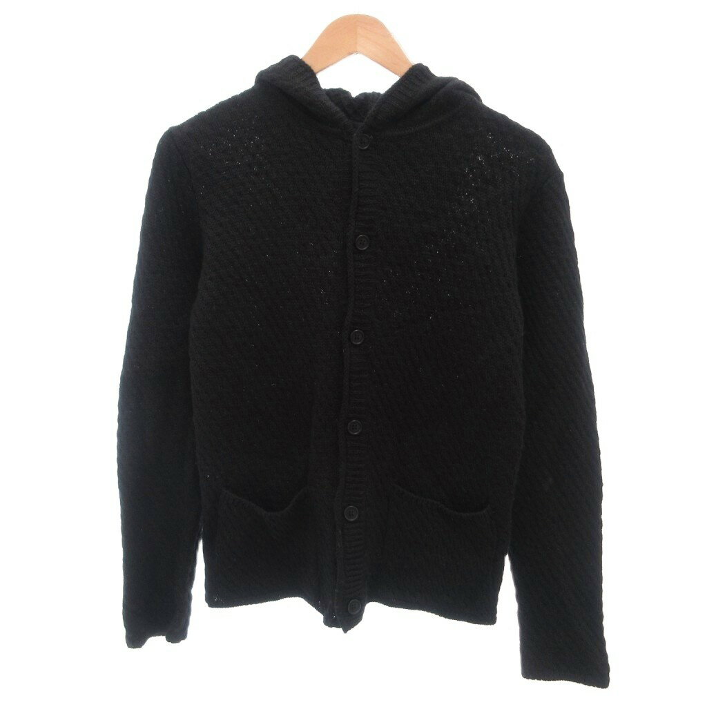 羊毛衫 - 【中古】ユナイテッドアローズ UNITED ARROWS 美品 カーディガン 麻 リネン S 黒 ブラック 長袖 フード付き 編み柄 /IL ■ECG003 メンズ 【ベクトル 古着】 260323