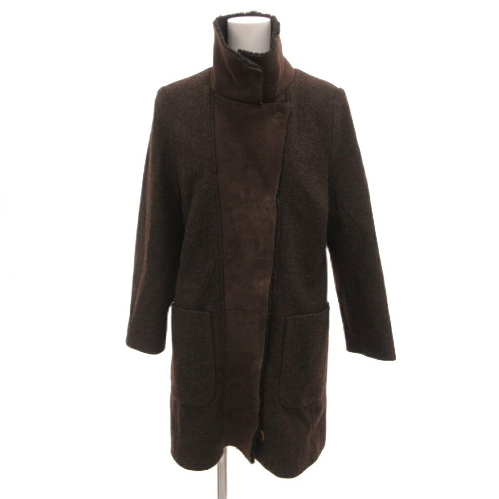 SCAPA&nbsp;【中古】スキャパ SCAPA スタンドカラーコート レザー切替 ウール 38 茶 ブラウン /JS ■ECG003 レディース 【ベクトル 