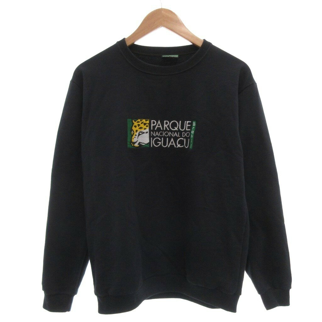 运动裤 - 【中古】PARQUE NACIONAL IGUACU スウェット トレーナー P 黒 ブラック クルーネック 長袖 ロゴ刺繍 /NL ■ECF003 レディース 【ベクトル 古着】 260328
