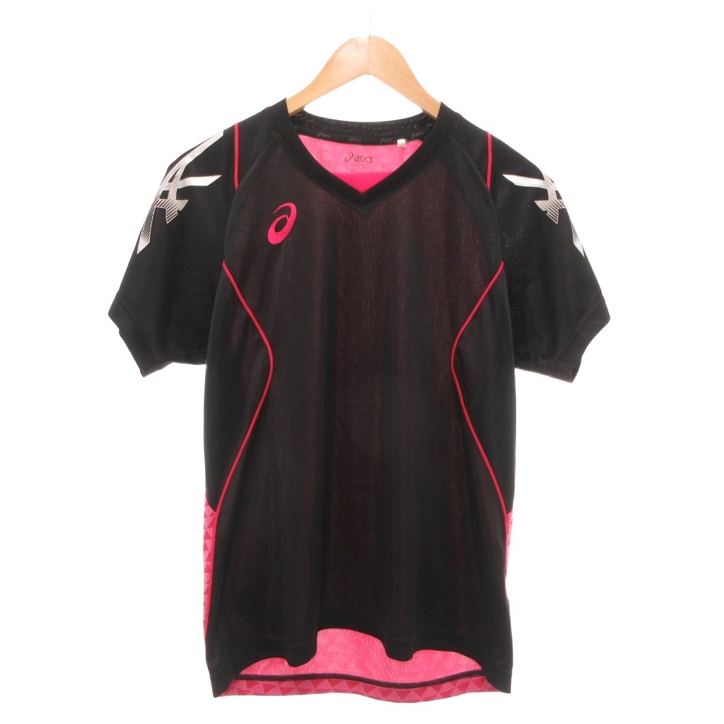 【中古】アシックス asics Tシャツ M 黒 ブラック 半袖 Vネック ピンクパイピング /NL ■ECF003 レディース 【ベクトル 古着】 260327