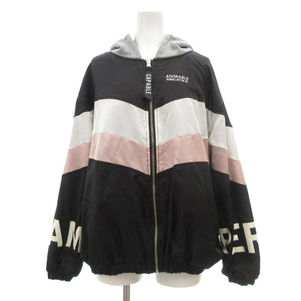 【中古】ピンクラテ PINK-latte ブルゾン M/165 黒 ブラック 白 ホワイト ピンク 長袖 フード付き 配色切り替え /ML ■ECF003 レディース 【ベクトル 古着】 260327