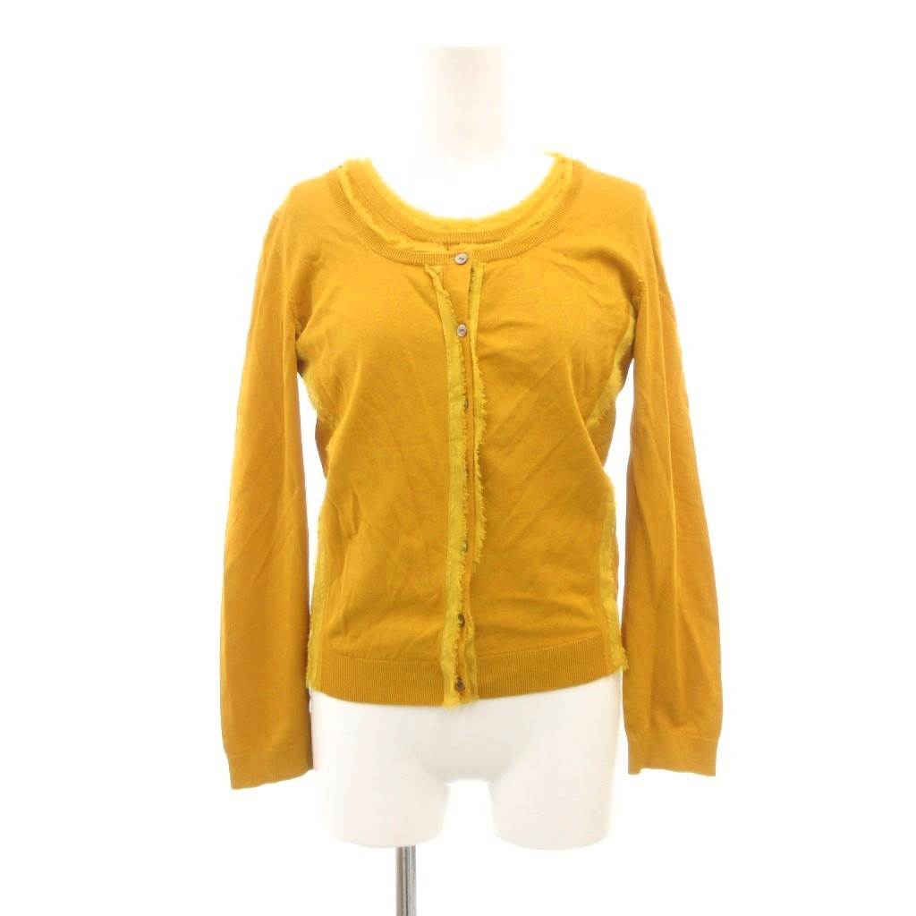 【中古】ミッシェルクラン MICHEL KLEIN アンサンブル カーディガン カットソー 黄 イエロー 長袖 ラウンドネック フリンジ装飾 /SC ■ECF003 【ベクトル 古着】 260331
