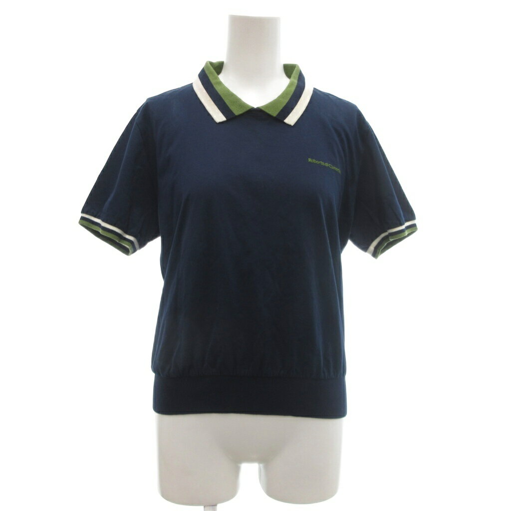Polo Shirt - 【中古】ロベルタディカメリーノ Roberta di Camerino ヴィンテージ ポロシャツ 40 紺 ネイビー 半袖 ライン入り /NL ■ECF003 レディース 【ベクトル 古着】 260407