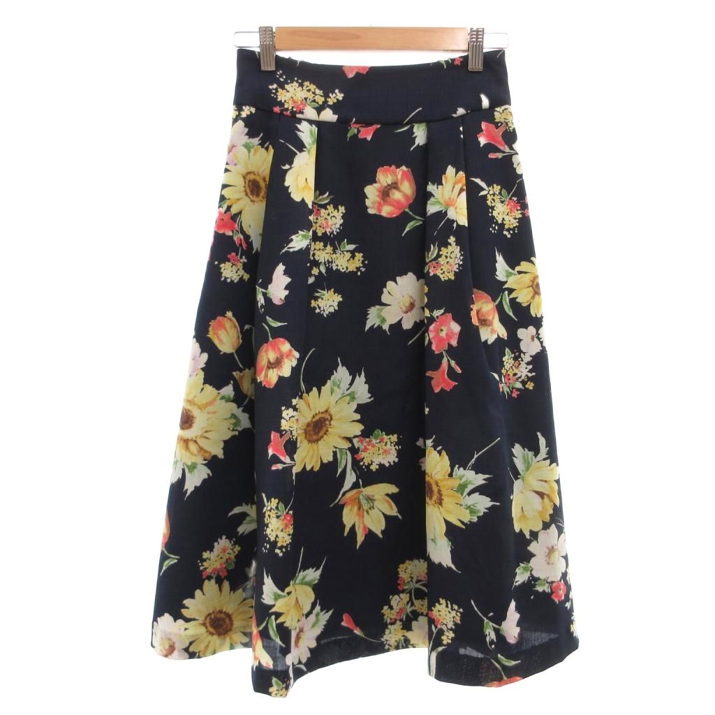 【中古】ウィルセレクション WILLSELECTION フレアスカート M 紺 ネイビー 花柄 ミモレ ロング タック入り /NU ■ECF004 レディース 【ベクトル 古着】 260404