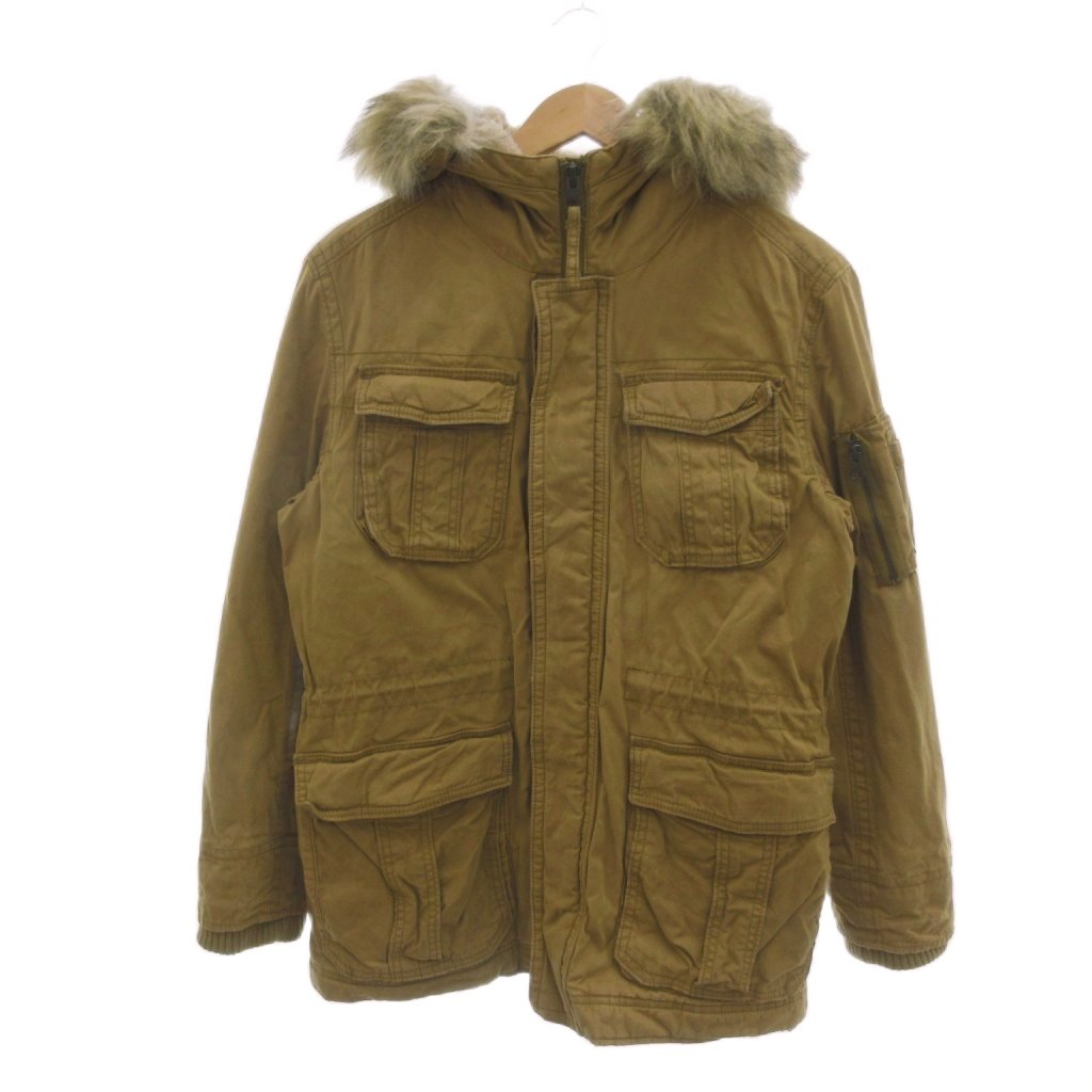 【中古】AMERICAN EAGLE ミリタリージャケット 裏地ボア 中綿 ファー S ベージュ系 /MX メンズ 【ベクトル 古着】 260406
