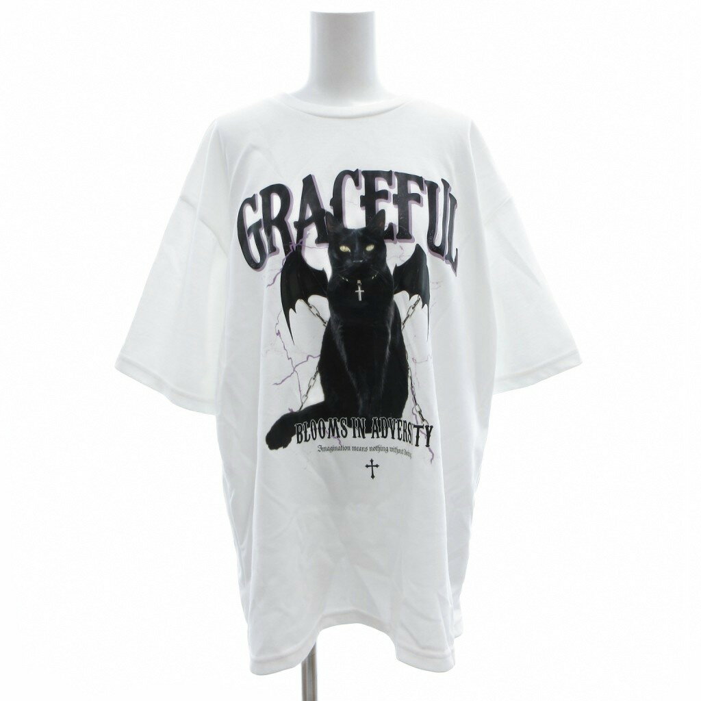 【中古】未使用品 タグ付き プリムトーン PLYMTONE Tシャツ カットソー L 白 ホワイト 半袖 グラフィックプリント ラウンドネック /ML ■ECF004 レディース 【ベクトル 古着】 260410