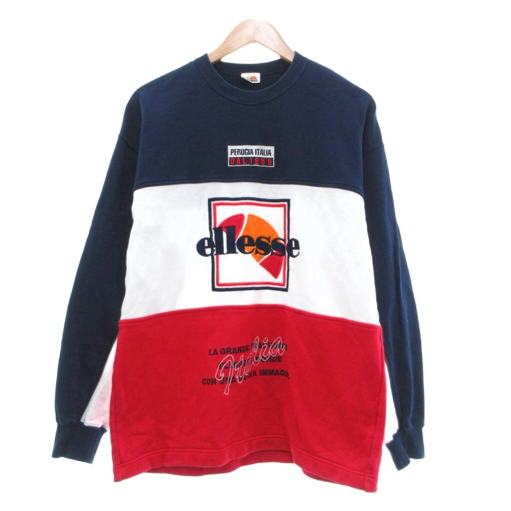 【中古】エレッセ ellesse スウェットシャツ L 紺 ネイビー 白 ホワイト 赤 レッド クルーネック 長袖 カラーブロック /SC ■ECF004 メンズ 【ベクトル 古着】 260410ブランドエレッセ ellesse表記サイズL実寸サイズ肩幅：60cm　身幅：58cm　着丈：76cm　袖丈：53cm　　素材身頃 綿 襟・袖口 綿 ポリウレタン色紺 ネイビー 白 ホワイト 赤 レッド 状態・袖口 襟元 スレ あり その他に目立ったダメージはなく、問題なくご使用いただける商品です。 ※あくまでも中古品ですので掲載写真や記載内容をご確認いただき、ご理解の上ご購入ください。付属品付属品なし備考（株）ゴールドウイン こちらのお品物は店舗で保管しておらず、店頭販売出来かねます。（※お取り寄せも出来かねます）商品のお問い合わせの回答を休止しております。＊各商品ページの商品詳細等をご確認の上ご購入ください。【中古】エレッセ ellesse スウェットシャツ L 紺 ネイビー 白 ホワイト 赤 レッド クルーネック 長袖 カラーブロック /SC ■ECF004 メンズ 【ベクトル 古着】 260410状態ランク　”AB”詳細については、下記および「状態ランクについて」ページをご覧ください。未使用・新品の商品ほぼ新品同様の商品使用感が少なく、かなり状態の良い商品使用感はあるが、傷や汚れの少ない商品使用感の他、傷や汚れが見られる商品かなり大きな傷みがある難あり商品※S〜CランクはUSED品となりますので、使用感をご理解の上でご入札下さい。状態ランクについてinformationブランドエレッセ ellesse表記サイズL実寸サイズ肩幅：60cm　身幅：58cm　着丈：76cm　袖丈：53cm　　素材身頃 綿 襟・袖口 綿 ポリウレタン色紺 ネイビー 白 ホワイト 赤 レッド 状態・袖口 襟元 スレ あり その他に目立ったダメージはなく、問題なくご使用いただける商品です。 ※あくまでも中古品ですので掲載写真や記載内容をご確認いただき、ご理解の上ご購入ください。付属品付属品なし備考（株）ゴールドウイン こちらのお品物は店舗で保管しておらず、店頭販売出来かねます。（※お取り寄せも出来かねます）商品のお問い合わせの回答を休止しております。＊各商品ページの商品詳細等をご確認の上ご購入ください。本商品は一点物です他サイトや店舗にて販売している商品です。多少のお時間差にて欠品になることもございます。予めご了承頂ますようお願い致します。ベクトル・サイズガイドはこちらこの商品と同じブランドの商品を見る
