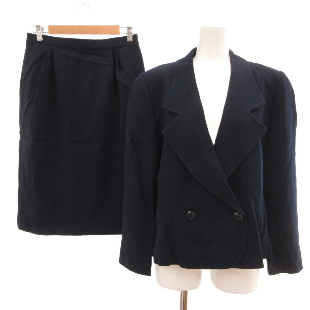 Skirt Suits - 【中古】ジュンアシダ jun ashida スーツ セットアップ ジャケット タイトスカート ウール 13 紺 ネイビー ダブルブレスト テーラードカラー /MU ■ECF004 レディース 【ベクトル 古着】 260414