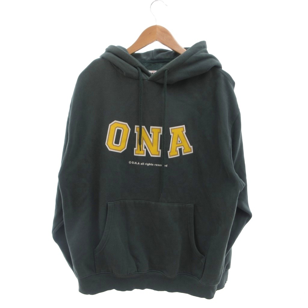 【中古】ONA パーカー フーディー F 緑 グリーン 裏起毛 長袖 ロゴプリント /MX ■ECF004 メンズ 【ベクトル 古着】 260421