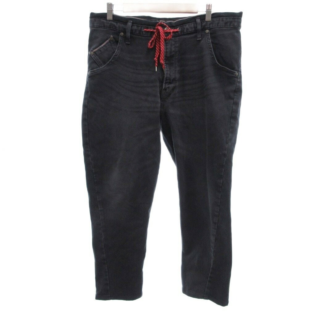 【中古】エドウィン EDWIN 美品 デニムパンツ ジーンズ XL 黒 ブラック ドローストリングウエスト 無地 クロップド丈 /IL ■ECF004 メンズ 【ベクトル 古着】 260419