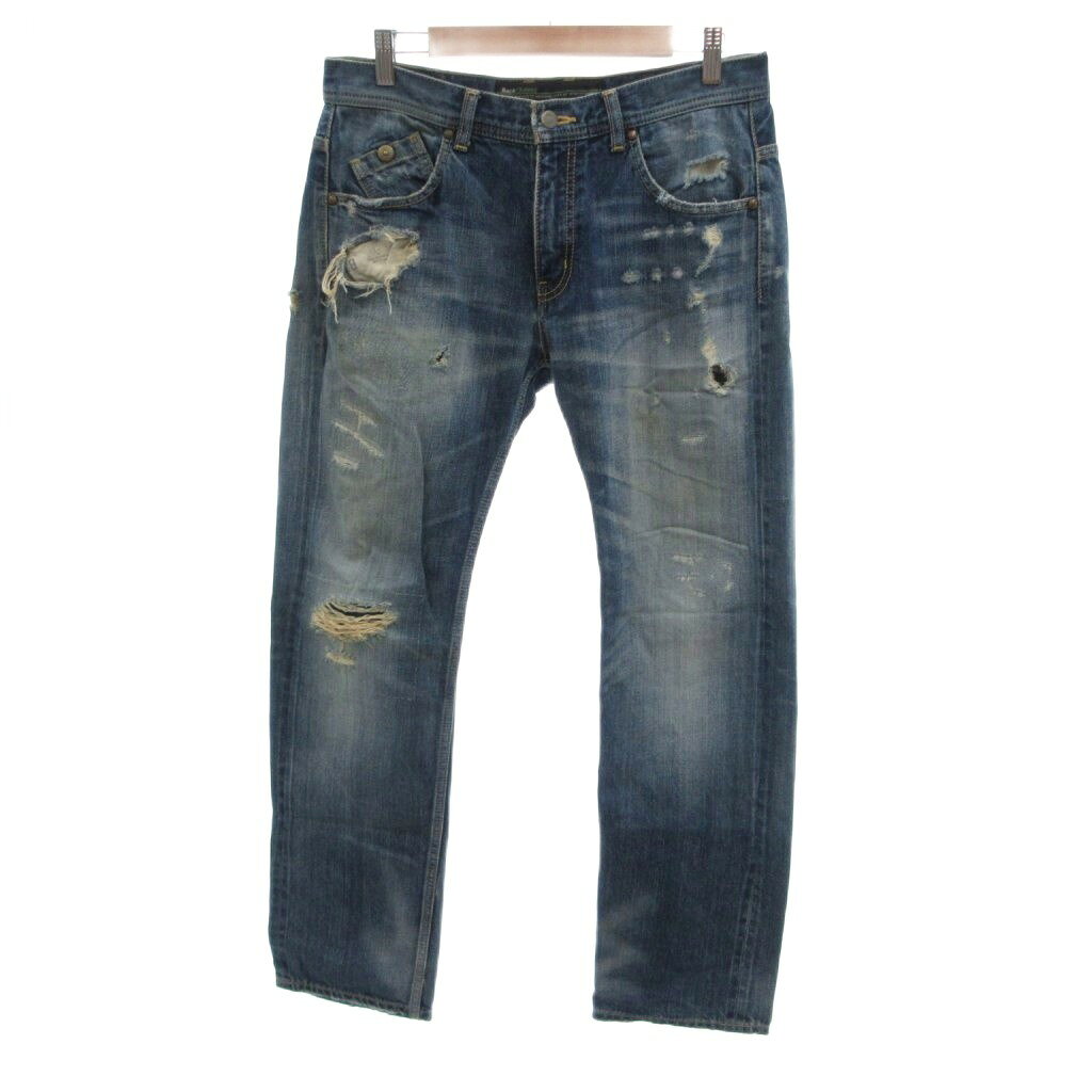 【中古】バックチャンネル BACK CHANNEL 美品 デニムパンツ ジーンズ M 青 ダメージ加工 ストレートレッグ /IL ■ECF004 メンズ 【ベクトル 古着】 260419